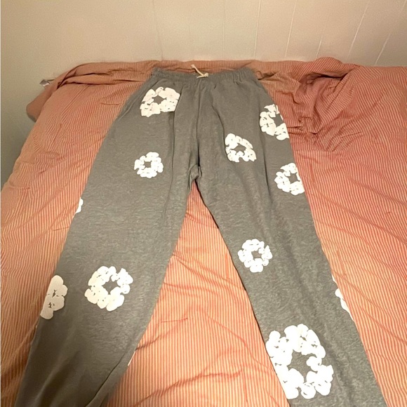 Gray Pants with White Floral Pattern